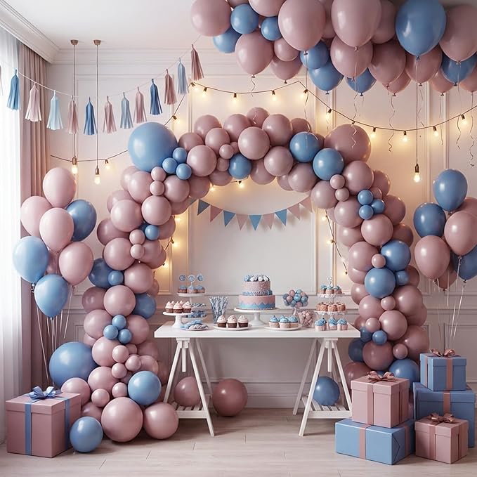 RUBFAC 135pcs Dusty Pink Balloons, Latex Boho Blush Pink Balloon Different Sizes 18 12 10 5 Inch for Garland Arch Baby Shower Engagement Bachelorette Wedding Birthday Party Decorations