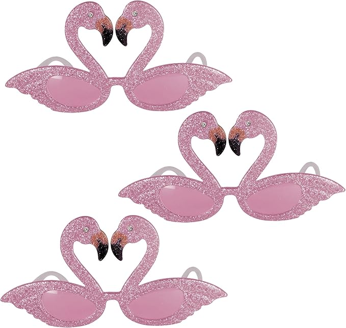 Beistle Glittered Flamingo Fanci-Frames – 3 Pack, Pink Glitter Novelty Glasses with Flamingo Design, Decorative Eyewear for Tropical Themes & Celebrations, One Size Fits Most Adults