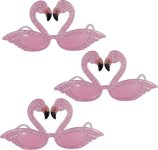 Beistle Glittered Flamingo Fanci-Frames – 3 Pack, Pink Glitter Novelty Glasses with Flamingo Design, Decorative Eyewear for Tropical Themes & Celebrations, One Size Fits Most Adults