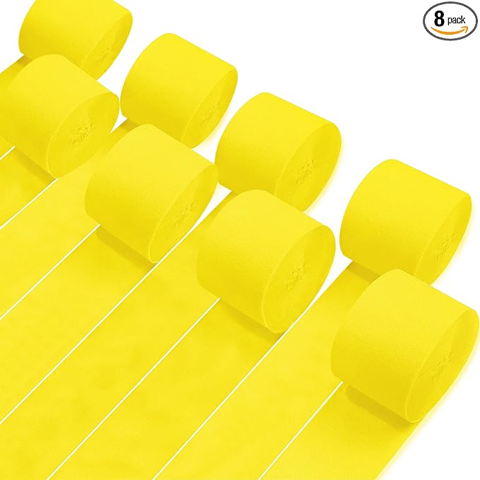 8 Rolls Crepe Paper Streamers, Yellow Streamers Party Decorations for Baby Shower Bridal Shower Wedding Bachelorette Party Birthday Boho Decor