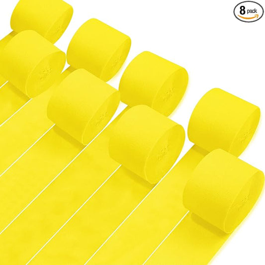 8 Rolls Crepe Paper Streamers, Yellow Streamers Party Decorations for Baby Shower Bridal Shower Wedding Bachelorette Party Birthday Boho Decor