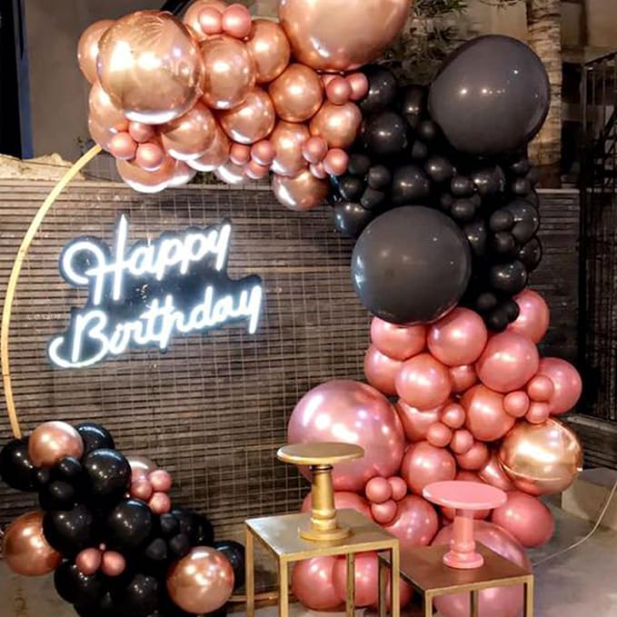 Paready Black Pink Latex Balloons, 60 Pcs 12 Inch Metallic Rose Gold and Confetti Balloons for Girls Birthday Baby Shower Engagement Anniversary Wedding Bridal Shower Party Graduation Decoration