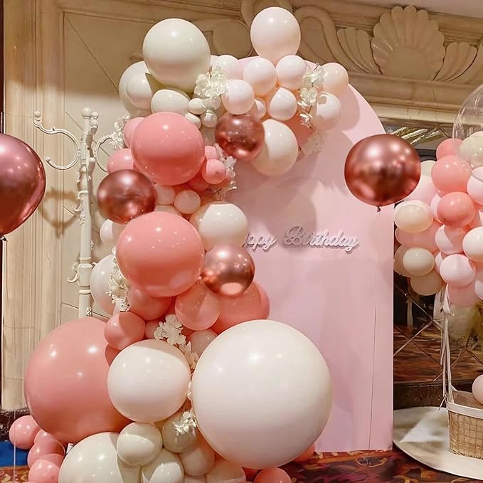 MEBAY Pink and Gold Balloon Garland Arch Kit, 166Pcs Dusty Pastel Pink White Sand Rose Gold Metallic Balloons for Wedding Bridal Shower Women Birthday Party Decoration
