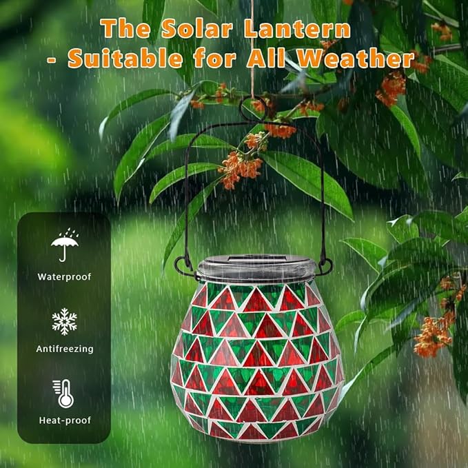 Starsoul Solar Lanterns Outdoor Waterproof, Vibrant Mosaic Hanging Solar Lights, Decorative Solar Lantern for Outside Garden Decor
