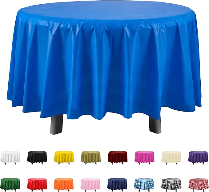 Eleclassi Royal Blue 6 Pack Premium Round Disposable Plastic Tablecloth - 84 Inch Round Plastic Table Cloths for Parties Disposable Tablecloth - Round Plastic Tablecloth - Royal Blue Round Tablecloth
