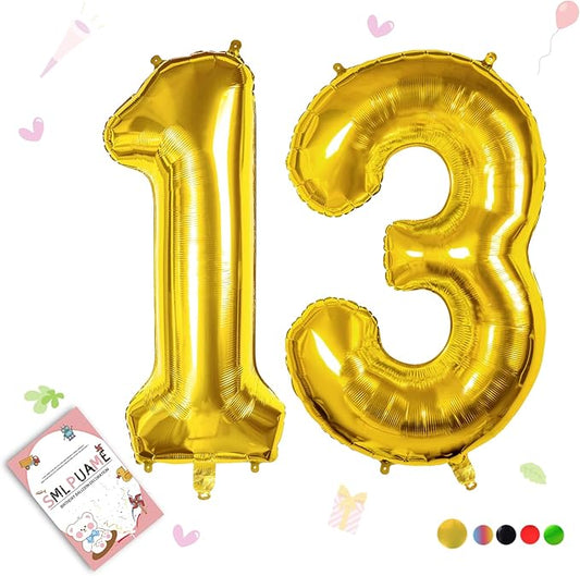 40 inch Number Balloon 0-9 Gold Large Number 13 Balloons, Digital Balloons for Birthday Party Celebration Decorations Supplies, Helium Foil Number Balloons for Wedding Anniversary