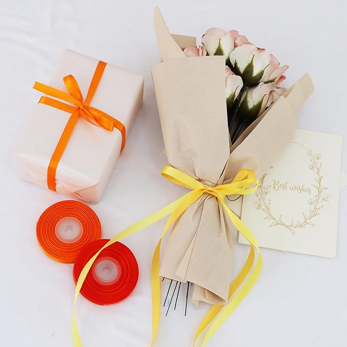 TONIFUL 3/8 Inch Terracotta Fall Satin Ribbon 4 Rolls 100 Yards Orange Brown Autumn Ribbon for Gift Wrapping Flower Bouquet Crafts,Thanksgiving Ribbon, Birthday, Wedding Decoration (25Yd/Roll)