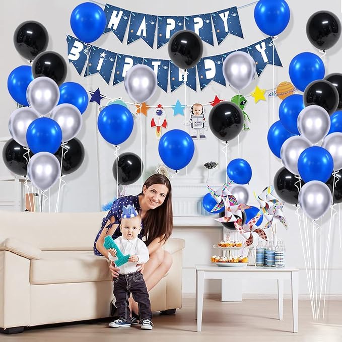 Blue Black Silver Balloon Garland Arch Kit - Royal Blue and Black Balloon Silver Balloons for Boy 21th 30th 40th Birthday Retirement Graduation Prom Video Gaming Party Decorations