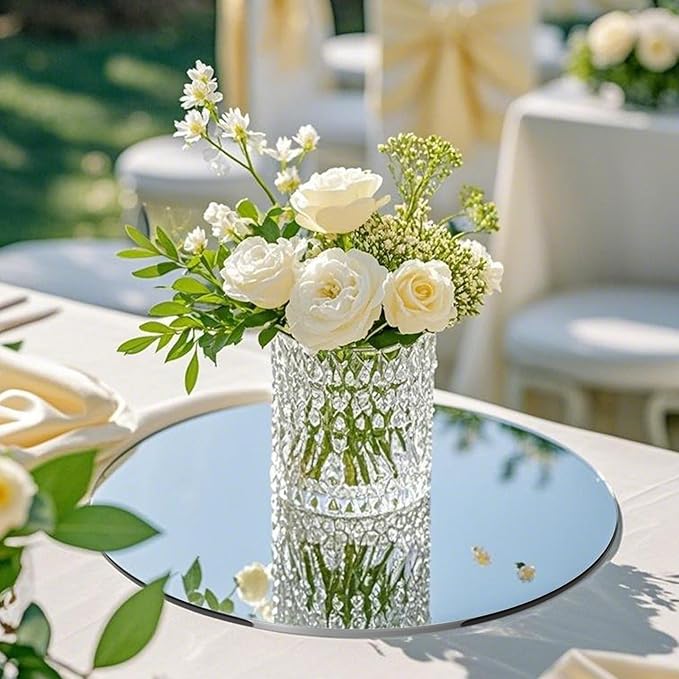 10 Pack Round Mirror Centerpieces for Tables Decorations, 12inch Acrylic Circle Mirror Centerpieces Mirror Tray Candle Plate Centerpiece for Wedding Party Table Decorations Wall Decor
