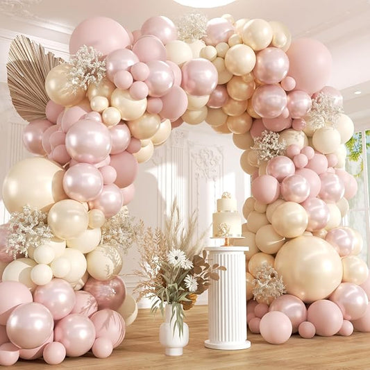 Pearl Pink White Balloon Arch Kit - 149Pcs Different Sizes Double Stuffed Pearl Pink Sand White Balloons Garland Kit for Wedding Bridal Shower Engagement Girls Birthday Party Decorations