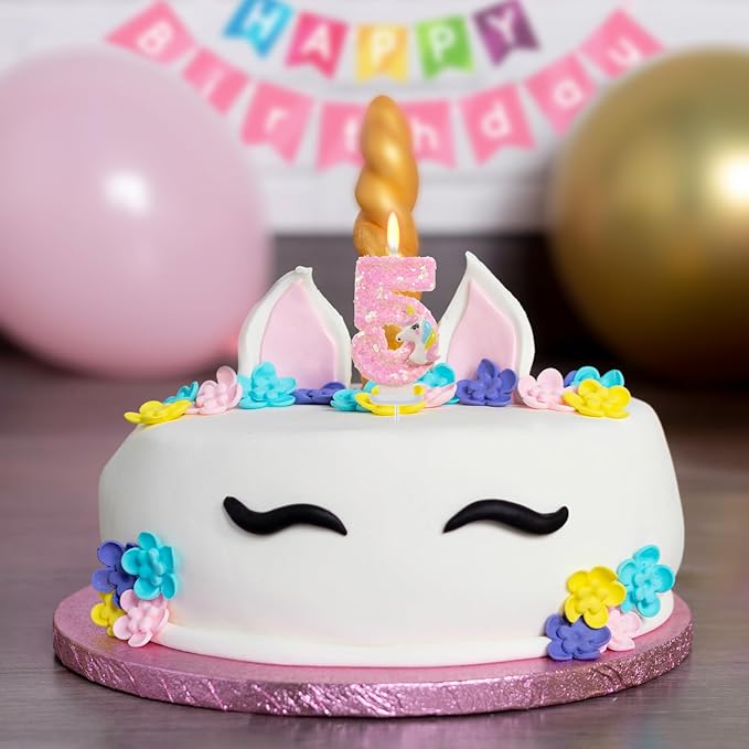 Birthday Candles - Number 5 Candle, 5th Birthday Decorations Girl, Pink Unicorn Candles for Cake Topper, Cartoon Theme Party Supplies