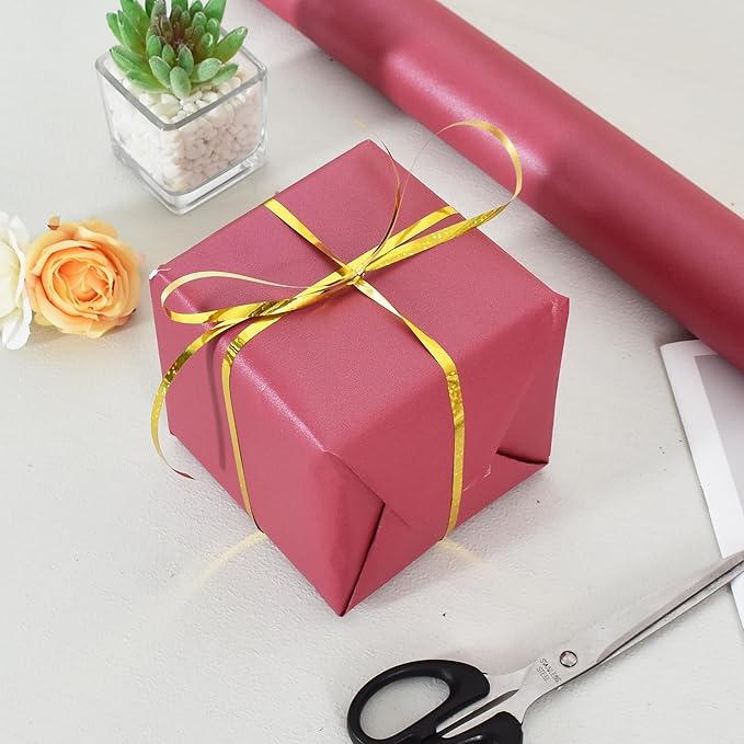 BEISHIDA Wine Red Gift Wrapping Paper Solid Color Pearly-Lustre Wrapping Paper Roll Matte Gift Wrap Paper, Packing Paper for Wedding, Birthday, Graduation, Christmas Wrapping Paper(17inches X 32.8ft)