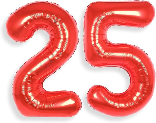 AULE 40 Inch Big Red Foil 25 Number Balloons for Women Large 25th Happy Birthday Decorations Giant Huge Helium Mylar 52 Anniversary Party Decor