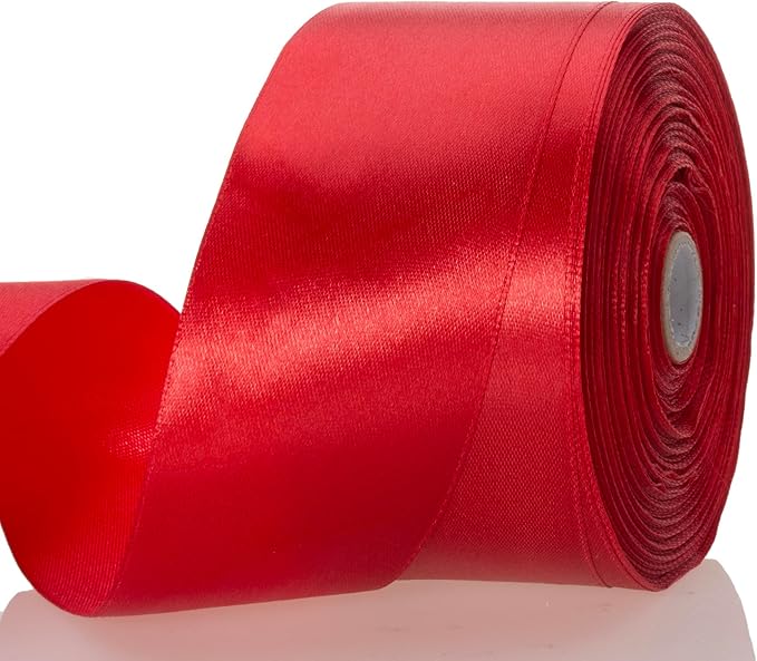 YASEO 2 Inch Red Solid Satin Ribbon, 50 Yards Craft Fabric Ribbon for Gift Wrapping Floral Bouquets Wedding Party Decoration