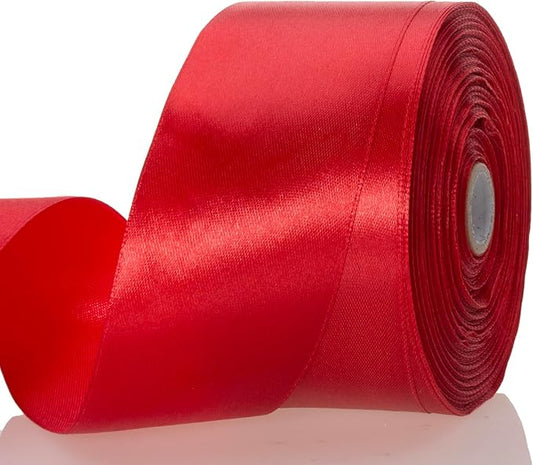 YASEO 2 Inch Red Solid Satin Ribbon, 50 Yards Craft Fabric Ribbon for Gift Wrapping Floral Bouquets Wedding Party Decoration