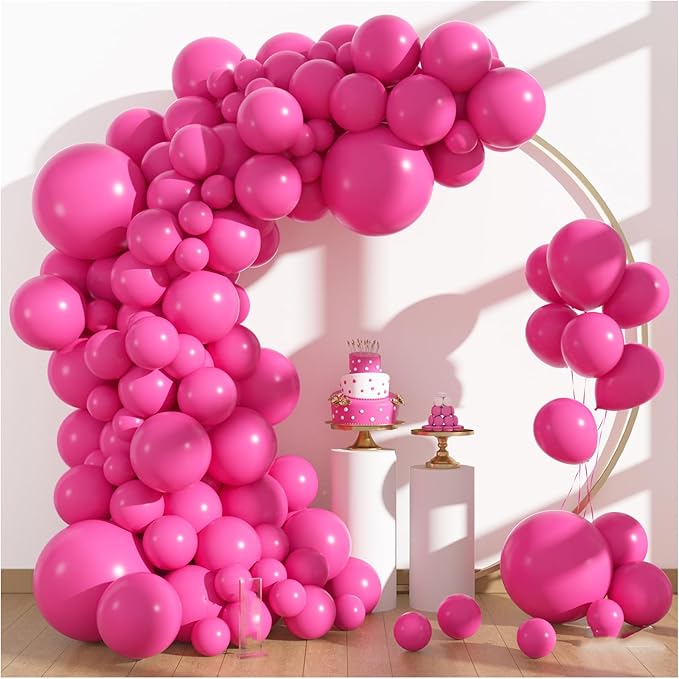 Amandir 153pcs Hot Pink Balloons Arch Garland Kit Different Sizes 18 12 10 5 Inch Magenta Dark Pink Latex Balloon for Birthday Wedding Anniversary Princess Mothers Day Party Decoration