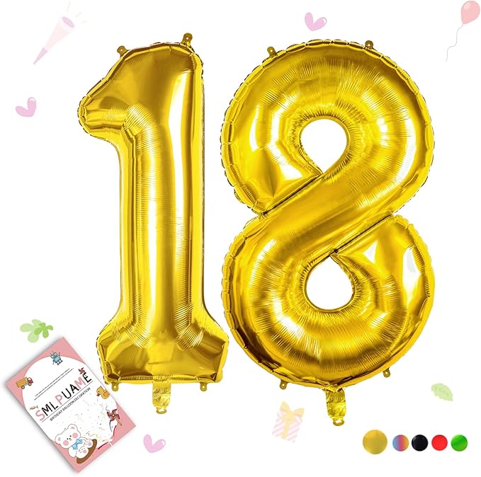 40 inch Number Balloon 0-9 Gold Large Number 18 Balloons,Digital Balloons for Birthday Party Celebration Decorations Supplies, Helium Foil Number Balloons for Wedding Anniversary