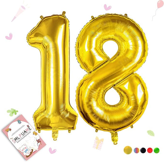 40 inch Number Balloon 0-9 Gold Large Number 18 Balloons,Digital Balloons for Birthday Party Celebration Decorations Supplies, Helium Foil Number Balloons for Wedding Anniversary