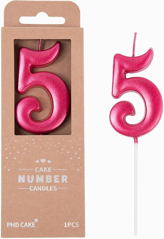 PHD CAKE 2.76 Inch Elegant Red 5 Number Birthday Candles, Red Number Candles, Cake Number Candles, Party Celebration