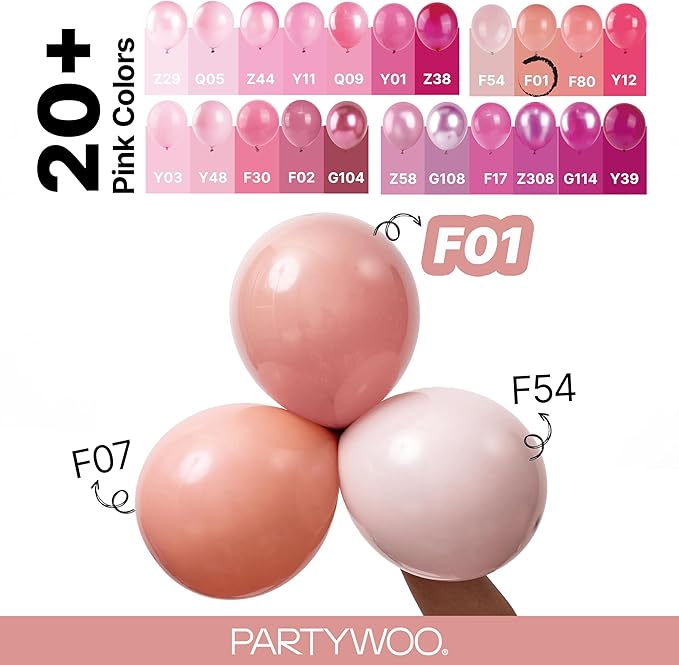 PartyWoo Dusty Pink Balloons 140pcs Different Sizes of 18 12 10 5 Inch Blush Pink Dusty Rose Boho Netural Balloon Arch Kit Garland for Baby Shower Princess Girl Birthday Party Decorations Pink-F01