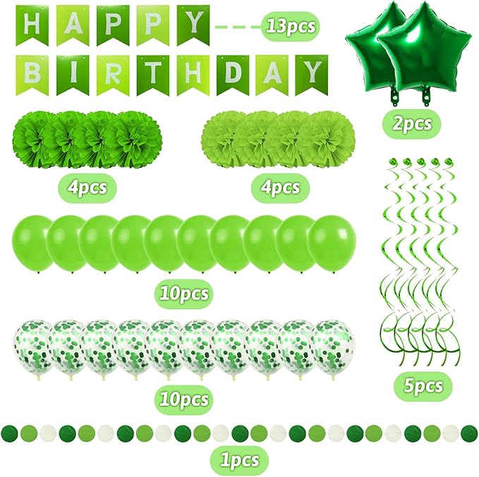 Green Birthday Decorations, Party Decorations Happy Birthday Decorations with Banner for Women Boys Girls Dinosaur Safari Party Decorations Wild One Party Supplies