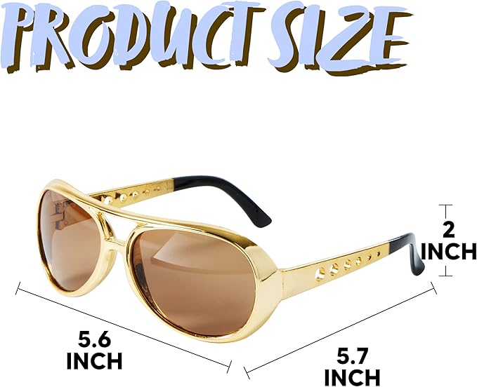 Spooktacular Creations Gold Sunglasses Disco Glasses, 50’s 60’s 70's Glasses for Halloween Party Costume Rockstar Accessories, Gold Celebrity Sunglasses for women and men