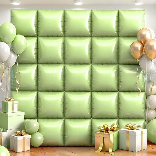 25Pcs Olive Green Square Foil Balloons Wall Backdrop, Double Sided Metallic Foil Balloons Tunnel Arch Garland Kit for Photo Booth Birthday Wedding Graduation Halloween Party Decorations