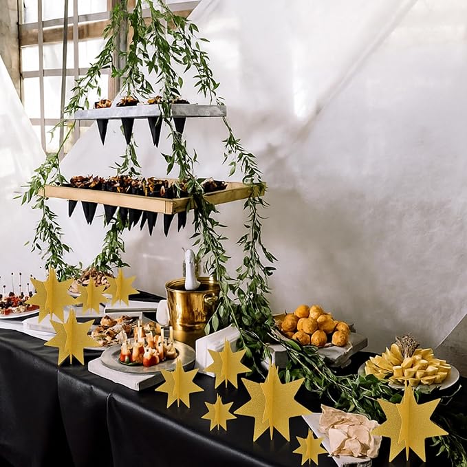 AmazingSpark 9 Pcs Large Star Centerpieces 3D Gold Star Table Decorations in 3 Sizes 10" 8" 6" for Birthday Party Baby Shower Gathering Carnival Ceremony Graduation Movie Night Supplies (Glitter Gold)