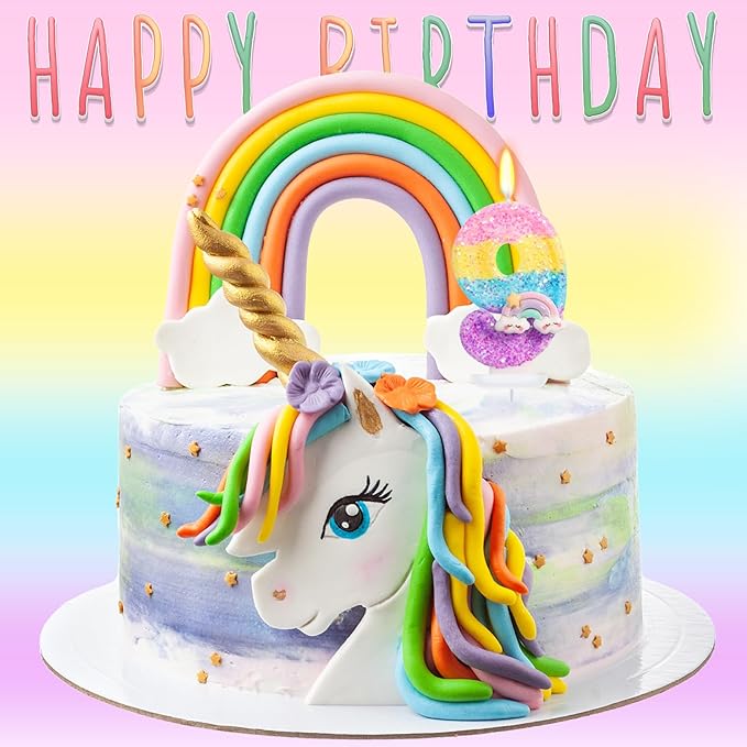 Rainbow Candles for Cakes, Number 9 Candle Rainbow Cake Topper for 9th Birthday Decorations for Girls, On Cloud 9 Birthday Decorations