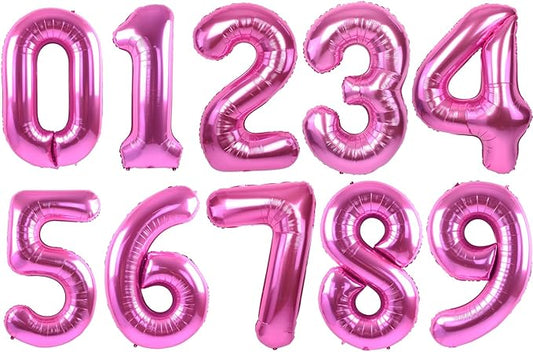 TONIFUL Balloons 16 Inch Hot Pink 0-9 Number Mylar Foil Balloons 10 Pcs Custom digitalal Balloons for 2026 New Year Eve Birthday Party Engagement Graduations Anniversary Baby Shower