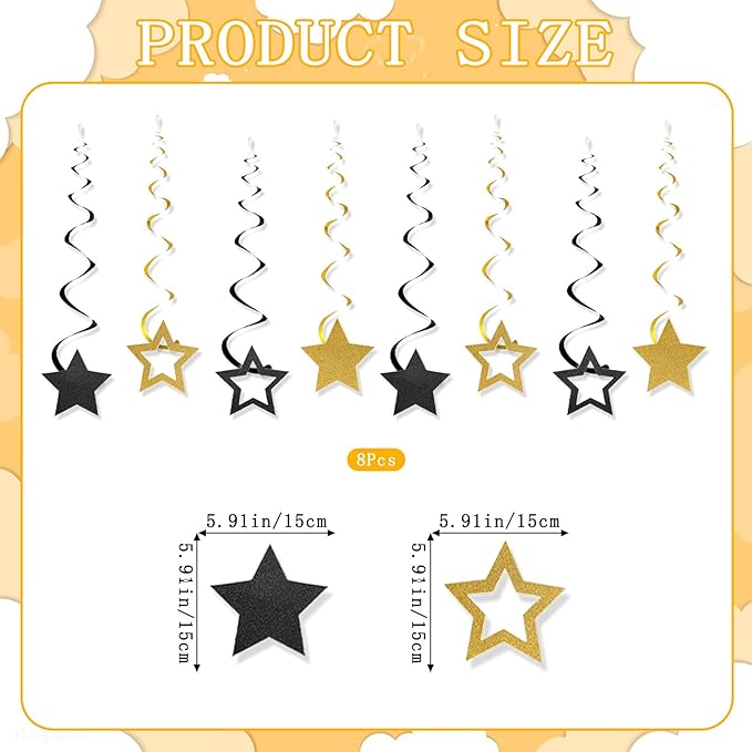 Happy Birthday Banner Black and Gold Birthday Decorations, Glitter Gold Bday Banner Sign Black Golden Pennant Flag Banner Garland and Star Hanging Swirls Men Women Birthdays Party Supplies for All Age