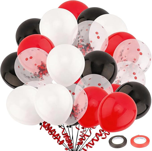 60Pcs Black and Red Balloons Graduation Balloons - 12 Inch Black Red Confetti with Ribbons for 2026 Graduation Decorations for Grad Party Decorations