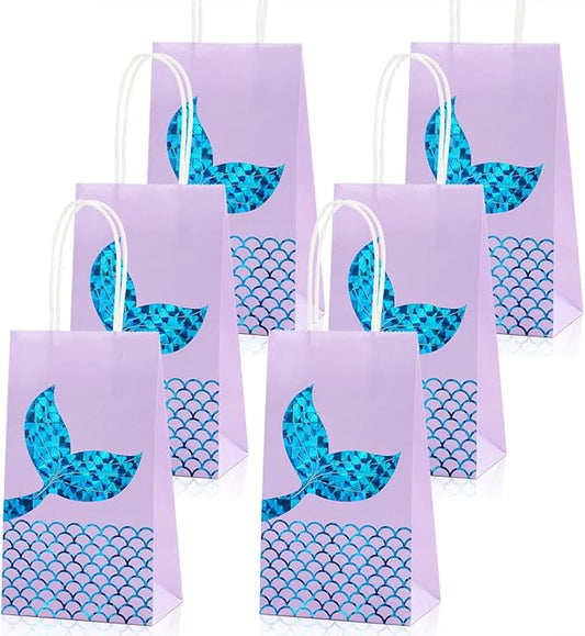 iefoah 12 Pack Mermaid Party Supplies - Gift Bags, Favors, Glitter Treat Paper Bags for Kids Girls Themed Birthday Party