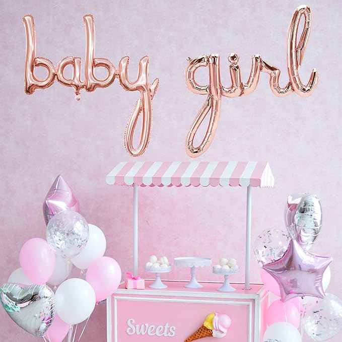 Baby Balloons - Rose Gold Girl Letter Banner for Baby Shower Decorations