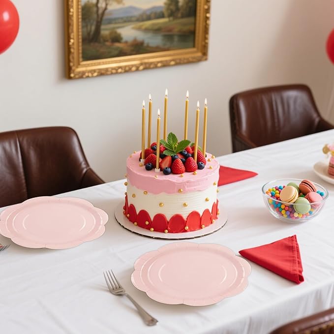 50 Pack Pink Paper Plates 7 Inch, Disposable Scalloped Plates Cake Dessert Plate for Dinner Baby Shower Wedding Bridal Shower Birthday Party Supplies (Pink, 7 inch)