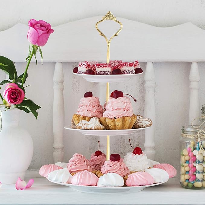 6 Set Tiered Tray Hardware for Cake Stand Mold Crown 3 Tier Cake Stand Fittings Hardware Holder for Wedding and Party Making Resin Cupcake Dessert Platter Serving Stand (Gold & Silver, M)