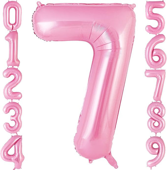 Pink Number 7 Balloon 40 Inch, Big Large Foil Helium Number Balloons, Jumbo Giant Mylar Number 7 Balloons for 7 Year Old Birthday Party Decorations Supplies Anniversary Celebration