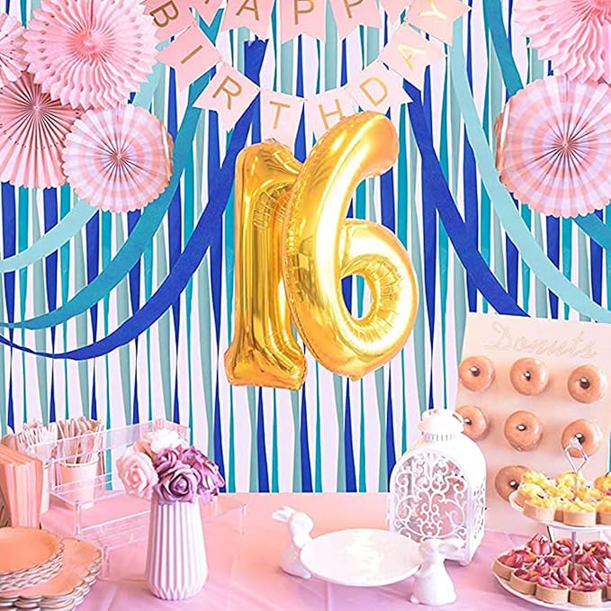 6 Rolls Blue Crepe Paper Streamers for Party Decorations-82ft Long and 1.77in Wide(Lake Blue,Sapphire Blue,Dark Blue)