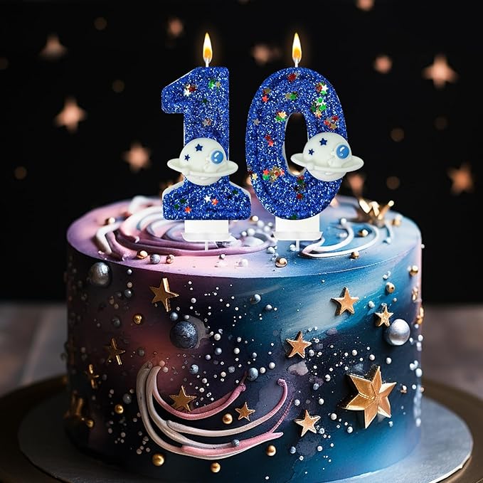 HXOUSE Spaceship Number 0 Birthday Candles - Outer Space Universe Birthday Candles for Cake, Candles Birthday Topper for Anniversary Celebrations, Astronaut Rocket Party Decorations for Boys