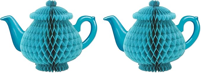 Beistle Tissue Teapot Centerpieces – 2-Pack Honeycomb Paper Table Decorations for Tea Parties, Garden Gatherings, Luncheons, Afternoon Socials & Alice in Wonderland Themed Celebrations, 7"