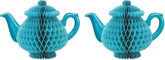 Beistle Tissue Teapot Centerpieces – 2-Pack Honeycomb Paper Table Decorations for Tea Parties, Garden Gatherings, Luncheons, Afternoon Socials & Alice in Wonderland Themed Celebrations, 7"