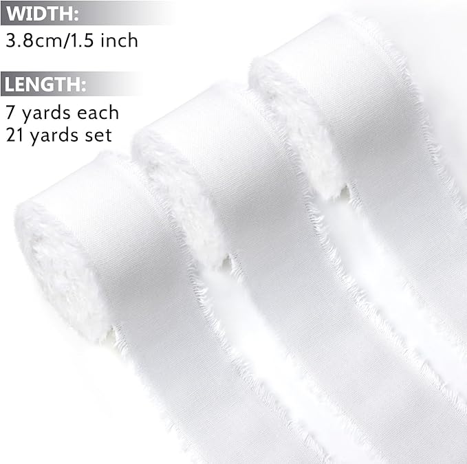 White Cotton Linen Ribbon 1.5" x 21Yds Boho Vintage Rustic Ribbon Handmade Fringe Frayed Cloth Fabric Ribbon for Gift Wrapping Wedding Invitations Bridal Bouquets DIY Crafts