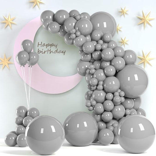 Grey Balloons, 140pcs 18 12 10 5 Inch Different Sizes Pack Party Latex Balloons for BOHO Birthday Halloween Holiday Balloon Garland as Party Decorations