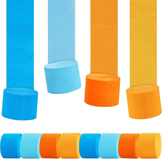BEISHIDA 8 Rolls Blue and Orange Crepe Paper Streamers for Bluey Birthday Dragon Ball Party Decorations Wedding Baby Shower DIY Craft Paper(1.8 Inch x 82 Ft/Roll)