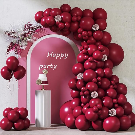 RUBFAC Burgundy Balloons 87pcs Different Sizes 18 12 10 5 Inches, Maroon Latex Balloons Arch Kit Garland for Birthday Wedding Graduation Baby Shower Valentine's Day Party Decoration