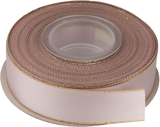 1" Double Face Satin Ribbon with Gold Edge 25 Yards (813-Vanilla), Perfect for Gift Wrapping, Party Decor, Wedding and Craft