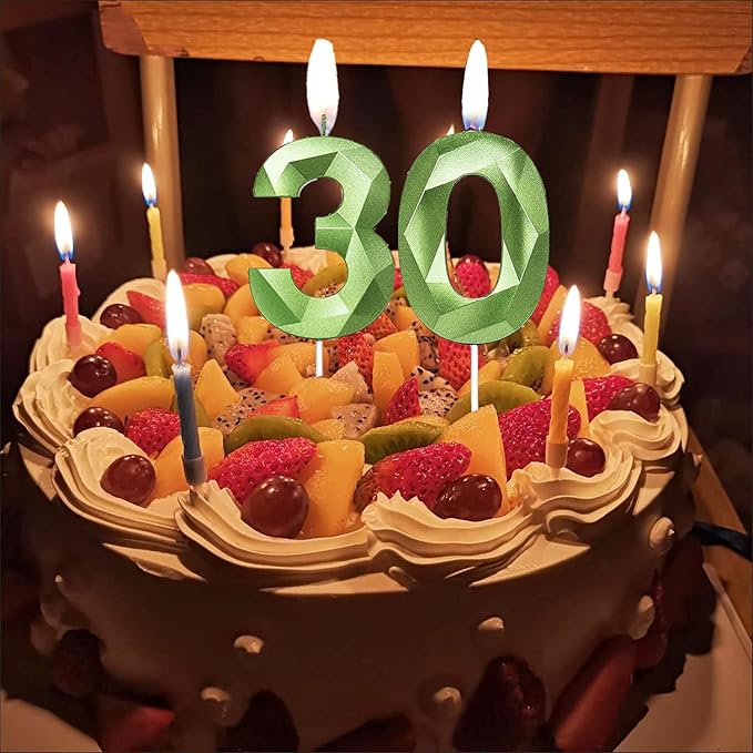 Green Happy Birthday Cake Candles,Wedding Cake Number Candles,3D Design Cake Topper Decoration for Party (Green, Number1)