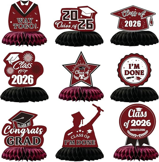 Graduation Decorations 2026 Burgundy Centerpieces for Tables 9 Pcs, Class of 2026 Graduation Party Decorations Table Toppers, Grad Centerpieces for Tables 2026, Congrats Grad Decor