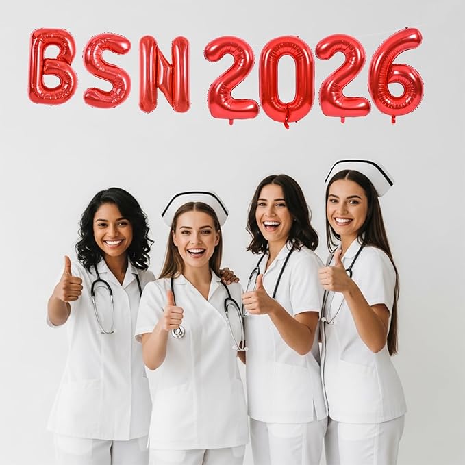 TONIFUL 2026 Nurse Graduation Decorations Red BSN 2026 Balloons 16 Inch BSN 2026 Banner Class of 2026 Congrats Nurse Balloons Decorations 2026 Nursing Graduation Party Supplies