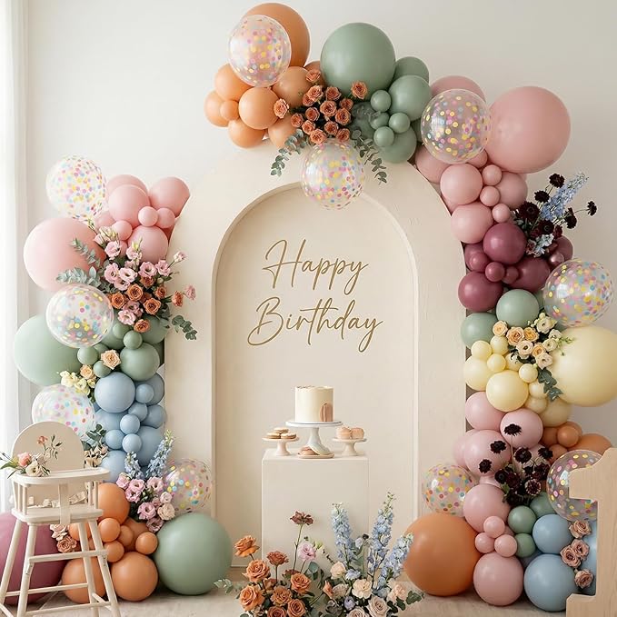 Pastel Balloons,50PCS 12 Inch Retro 6 Color Blue Purple Green Pink Orange Beige Boho Latex Party Balloon for Colorful Ballon Birthday Graduation Anniversary Shower Easter Wedding Decorations